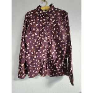 Shyanne Life Women's Floral Long Sleeve Casual Button Up Shirt Purple Large